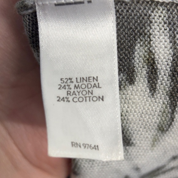 J JIll Linen Blend Long Sleeve Knit Sweater Gray Leaf Print XS - Picture 4 of 7